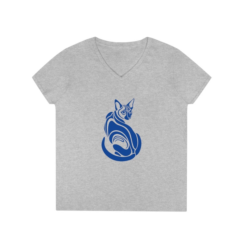 Blue Sphynx Cat Graphic Tee - V-Neck Cat Lover T-Shirt image 6