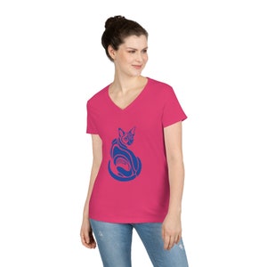 Blue Sphynx Cat Graphic Tee - V-Neck Cat Lover T-Shirt image 3