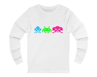 Space Invaders Long Sleeve Tee: Retro Arcade Graphic Shirt