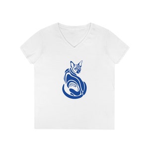 Blue Sphynx Cat Graphic Tee - V-Neck Cat Lover T-Shirt image 2