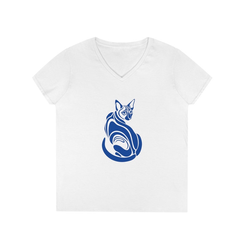 Blue Sphynx Cat Graphic Tee - V-Neck Cat Lover T-Shirt image 2