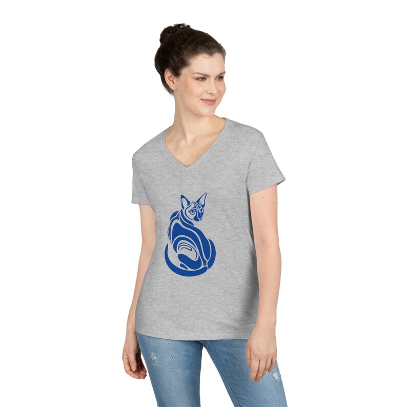 Blue Sphynx Cat Graphic Tee - V-Neck Cat Lover T-Shirt image 5