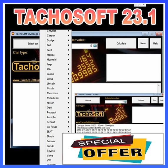 TachoSoft Car Mileage Calculator 23.1 TachoSoft Diagnostic Tool Mileage Counter Calculation Auto Digital Odometer Calculator