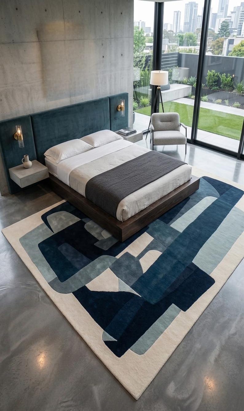 8x15 Hand Tufted Abstract Blue Wool Rug, Contemporary Area Rugs - Etsy