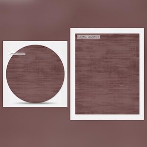 May include: Two images of textile samples. One is a square, the other is a circle. Both have a textured, reddish-brown surface and are set against a white background. The text "LUKMAN LOOMTEX" is printed on both samples.