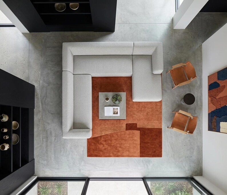 Terracotta Modern Hand Tufted Wool Rug | Geometric Abstract Design - Etsy