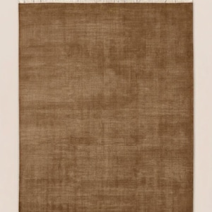 Alfombra de lana marrón anudada a mano, alfombra de pelo corto y liso, alfombra moderna hecha a mano, alfombra de lana de lujo minimalista, alfombra de tamaño personalizado.