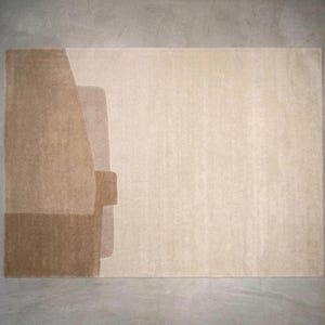 Neutral beige modern wool area rug variant, subtle high low carving, soft medium pile texture