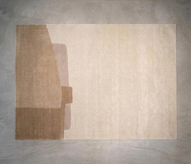 Neutral beige modern wool area rug variant, subtle high low carving, soft medium pile texture