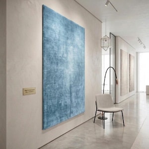 100% Wool Hand-Tufted Modern Area Rug – Plush Ocean Blue Living Room Carpet image 3