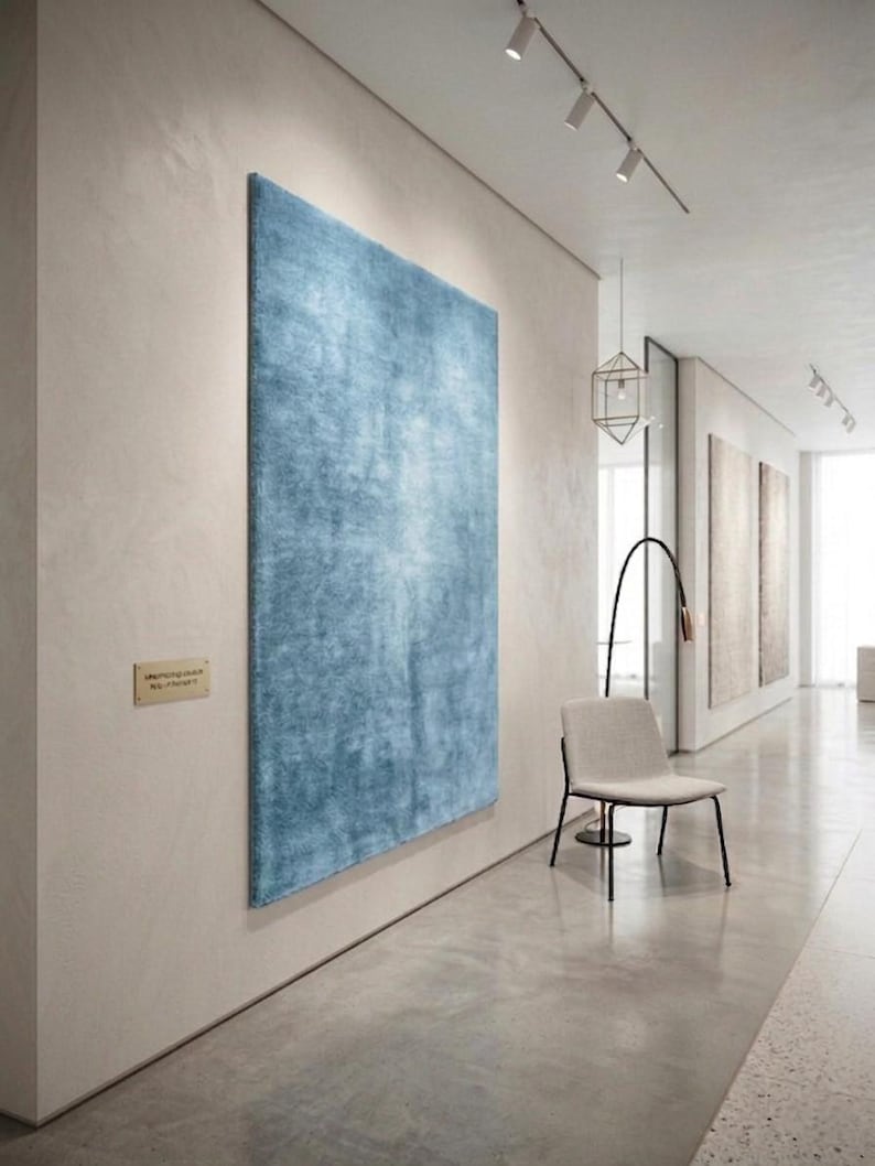 100% Wool Hand-Tufted Modern Area Rug – Plush Ocean Blue Living Room Carpet image 3