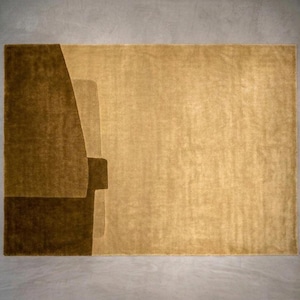 Gold mustard modern wool area rug, mid century modern style rug, warm minimalist geometric design