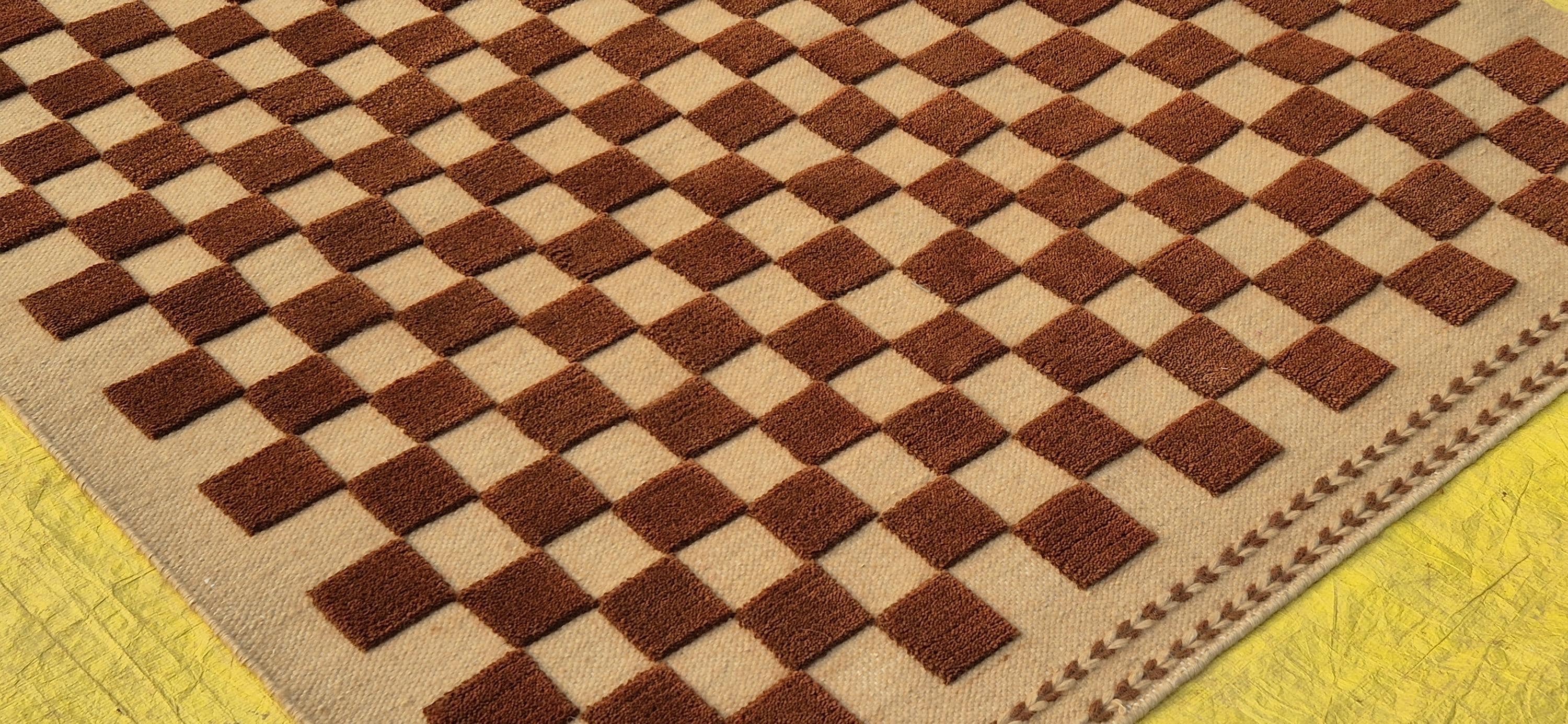 Classic check pattern brwon Hand woven rug 10'x13' 9x12' 10x14' 12x15' |Area Rug |Home |Decor Rug |Living Room Rug | Custom Rug