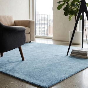 100% Wool Hand-Tufted Modern Area Rug – Plush Ocean Blue Living Room Carpet image 7