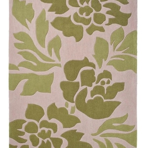 Green Soft Handmade Tufted Area Rug- Living Room Carpet : Floral Pattern Design 5x8 , 6x9