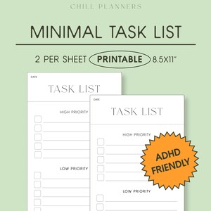 Minimal To-Do List, Printable Task List, Prioritized, ADHD-Friendly