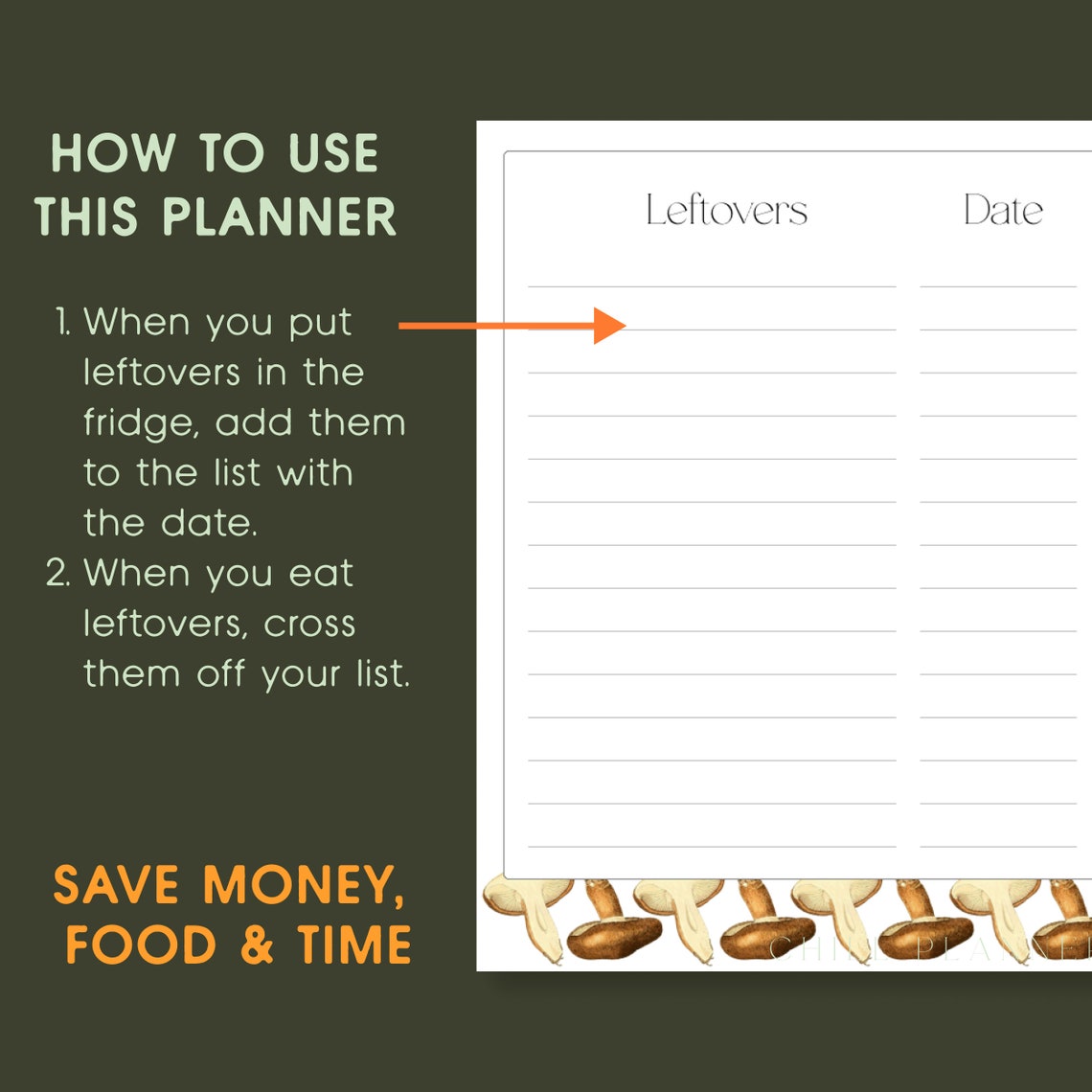 Left Over Storage Guide Leftovers List and Fridge Inventory Tracker, Low-waste Kitchen Planner ...