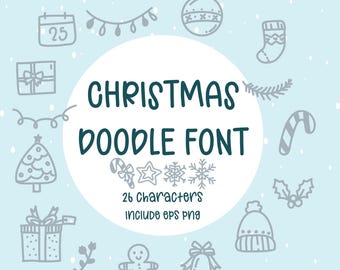 Font Doodle di Natale, Font Doodle, Dingbat di Natale, Font per decorazioni natalizie carine, Scarabocchio disegnato a mano, Scarabocchio per le festività, Font Dingbat