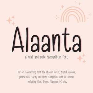 Cute Font, Handwritten Font, neat handwriting, font for planner, Font download, goodnotes font, study font, note taking fonts | Alaanta Font