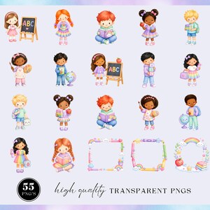 Classroom Clipart Bundle, Watercolor preschool clip art, Teacher PNG, School Supplies Graphics, Rainbow Kids Digital Art for Commercial Use image 4