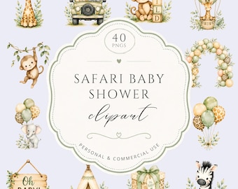 Safari animals baby shower clipart, Jungle nursery set, cute watercolor graphics, whimsical animal decor for kids, Party Decor, commercial