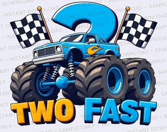 Two fast birthday boy PNG blue, 2 fast Birthday Party clipart, Digital download, Cute Race Car Art, Kids Sublimation graphic, commercial use