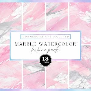 Pode incluir: Um download digital de 18 texturas de aquarela de mármore rosa e prata. As texturas são perfeitas para adicionar um toque de elegância aos seus designs. O uso comercial está incluído.
