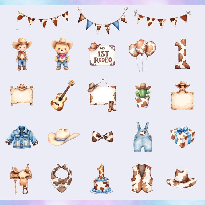 My First Rodeo Clipart Bundle, Cowboy 1st Birthday Graphics for Kids ...