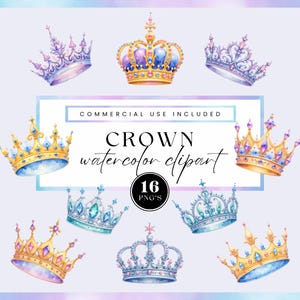 Crown Clipart, 16 Royal Crown PNGs, Gold Princess King Queen Clip Art, Cute Royalty Graphics, Digital Tiara Illustrations, Commercial use