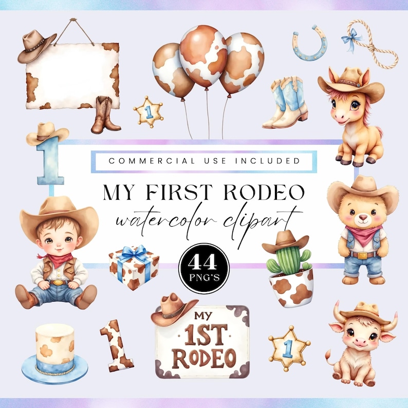 My First Rodeo Clipart Bundle, Cowboy 1st Birthday Graphics for Kids ...