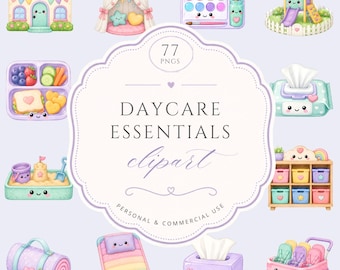 Daycare essentials clipart, pastel watercolor PNG, cute Pre-K classroom items, cute kawaii nursery decor, preschool art, for commercial Use