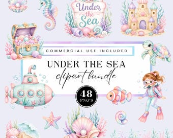 Onder de zeevis clipart, zeeschelprand, zegelschelp clipart aquarel, kinderdagverblijfinrichting, schattige oceaandieren, zeedieren, commercieel gebruik