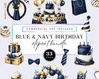 Watercolor birthday clipart male, Festive party graphics pngs, celebration, birthday balloon frame clip art, navy & gold, for commercial use