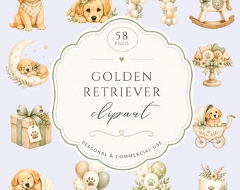 Golden Retriever Clipart, Watercolor Cute Puppy PNG, Beige Floral Dog Art, Dog Lover Birthday Pawty, Invitation Graphics, For Commercial Use
