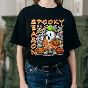 Spooky Season Boo T-Shirt, Cute Ghost Halloween Shirt, Funny October Fall Tee, Trick or Treat Graphic Top, Cozy Autumn Spooky Vibes Tee