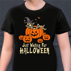 Funny Just Waiting for Halloween Ghost T-Shirt, Halloween Pumpkin Tee Shirt, Funny Halloween Shirt, Spooky Season Fashion, Fall T-Shirt