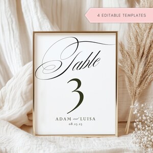CELEST Elegant Minimalist Wedding Table Numbers Template, Printable Table Numbers, Calligraphy Table Numbers, Editable Printables, 4x6, 5x7