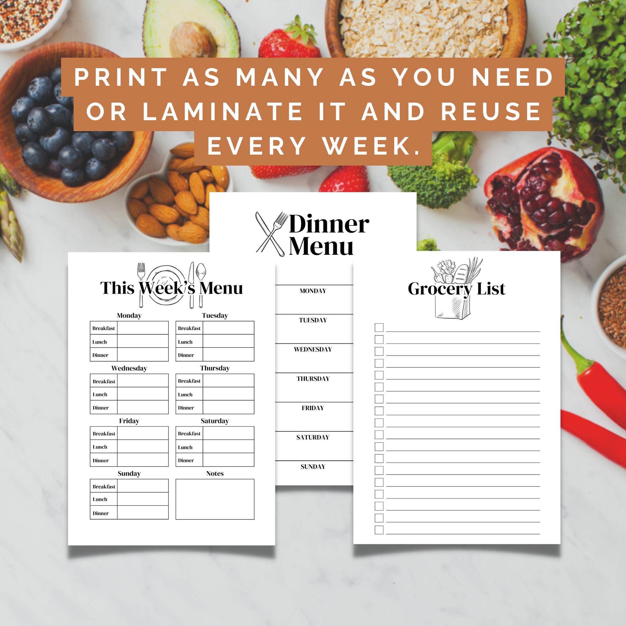 Printable Dinner Menu & Meal Planner Printable Grocery - Etsy