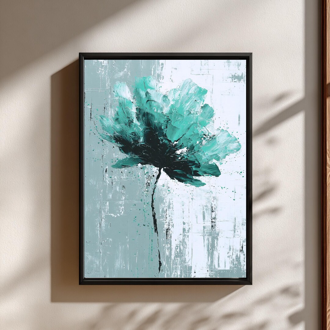 Abstract Teal Flower Wall Art Printable, Modern Minimalist Botanical ...