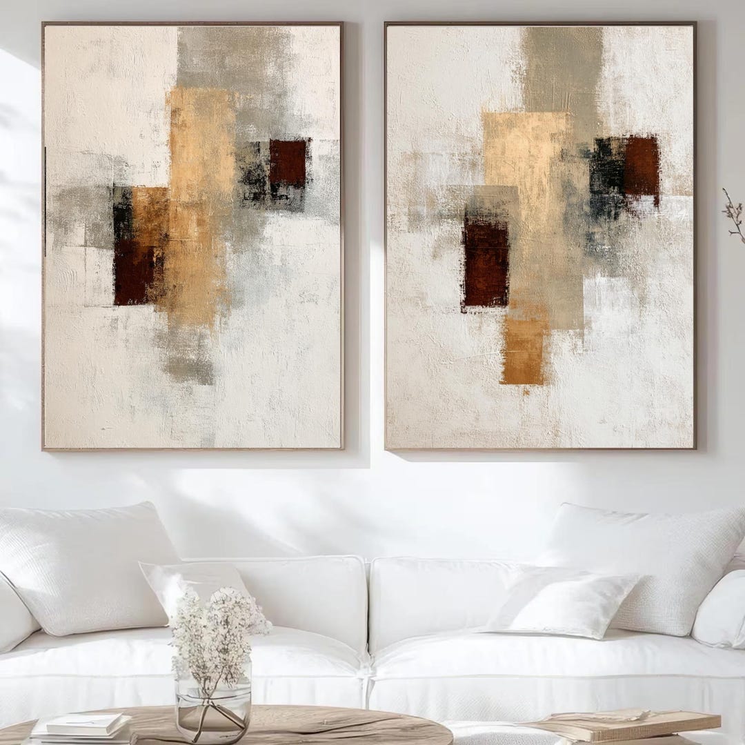 Neutral Abstract Wall Art Set of 2,beige Brown Modern Prints,minimalist ...