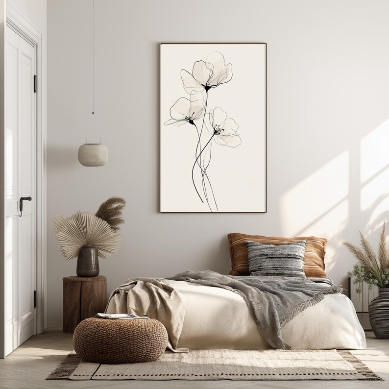 Minimalist Floral Line Art Printable Wall Art | Neutral Botanical ...