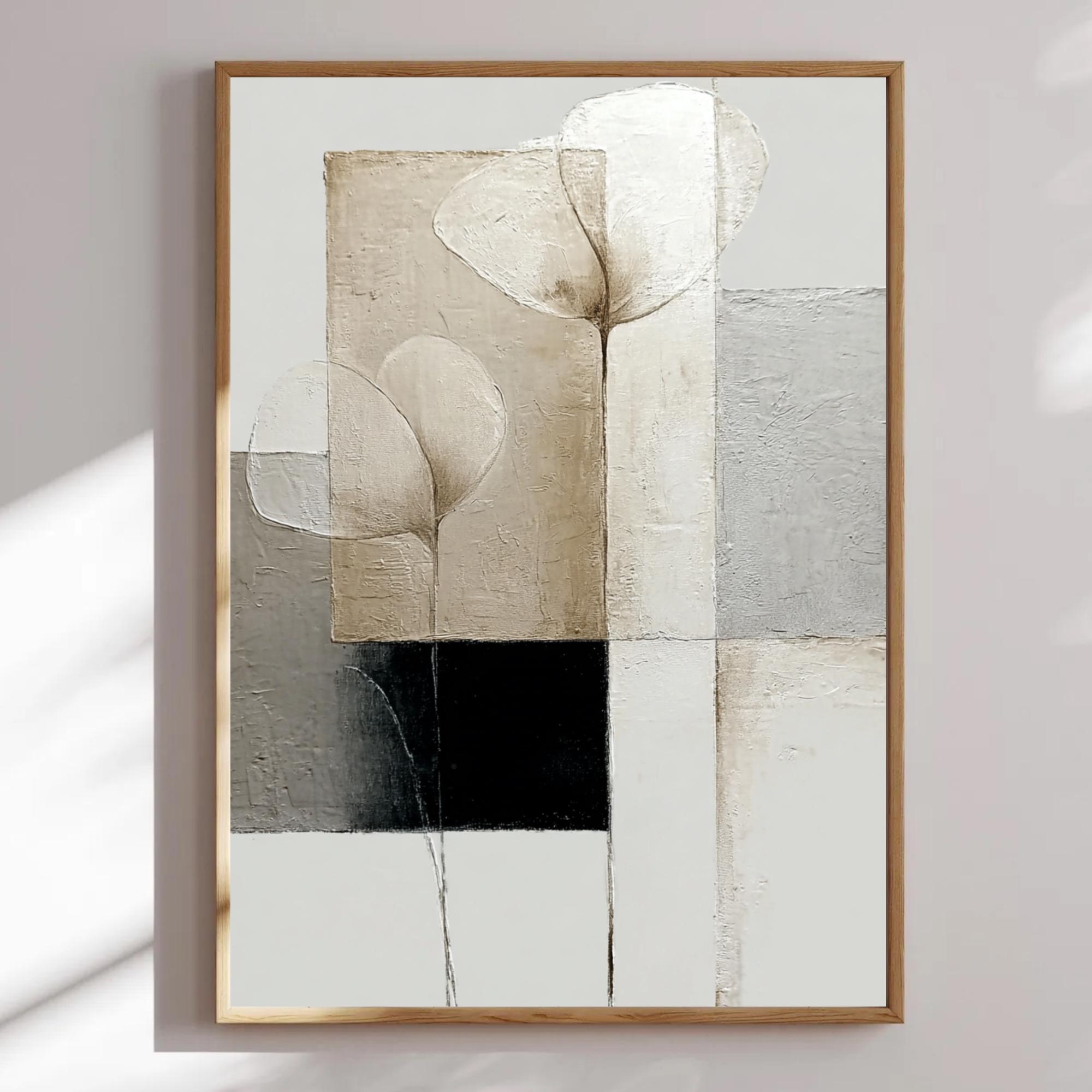 Neutral Abstract Floral Wall Art Set of 3, Beige Botanical Prints ...