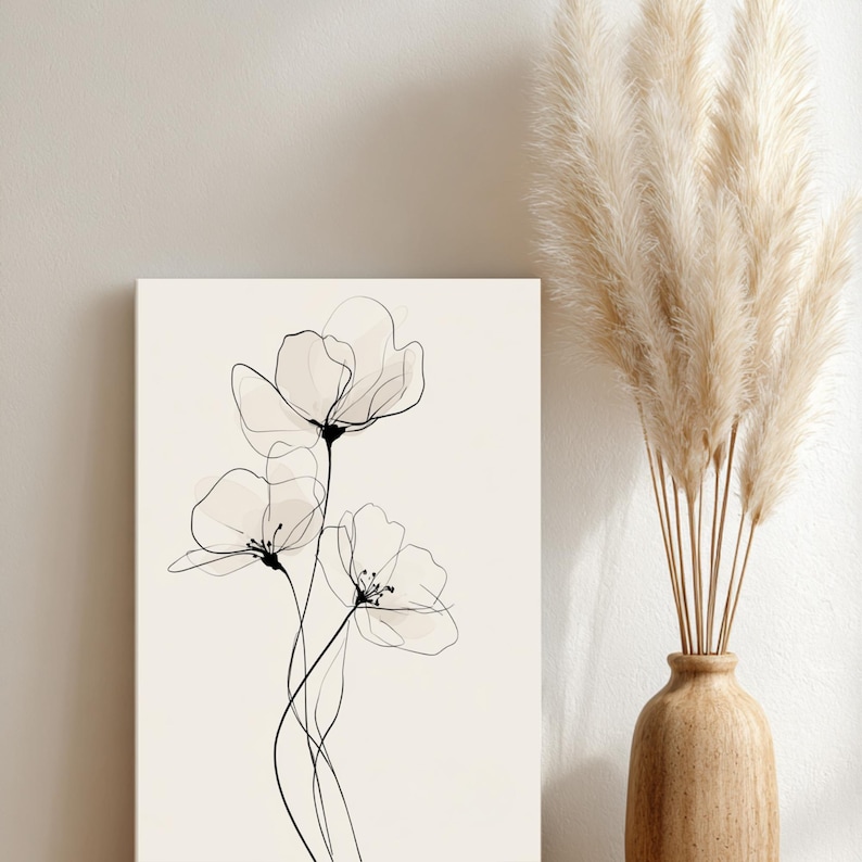 Minimalist Floral Line Art Printable Wall Art | Neutral Botanical ...