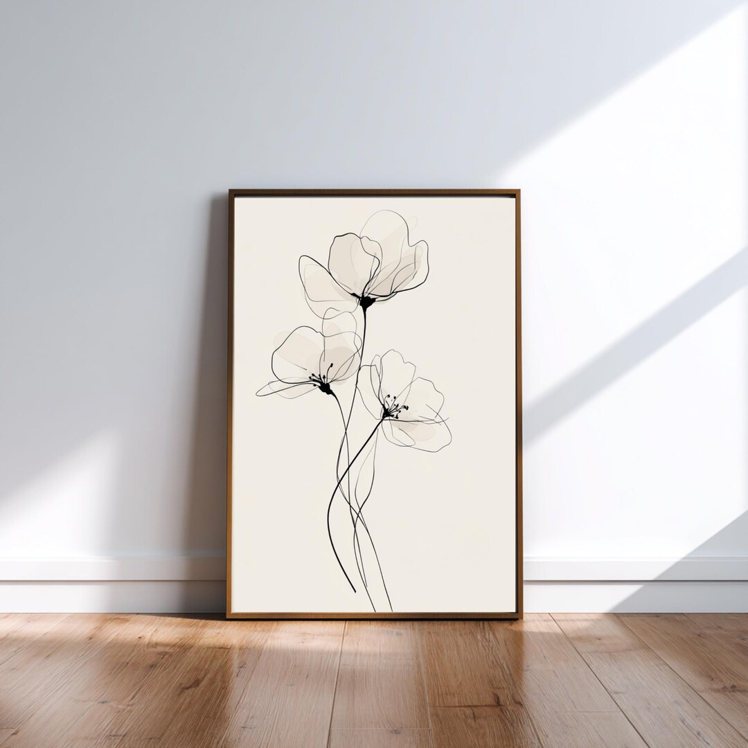 Minimalist Floral Line Art Printable Wall Art | Neutral Botanical ...