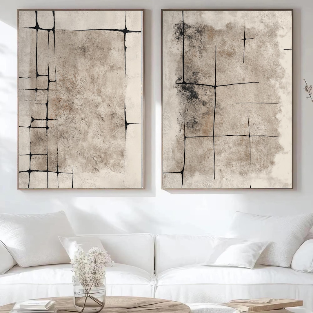 Neutral Wabi Sabi Abstract Wall Art Set, Minimalist Beige Black ...