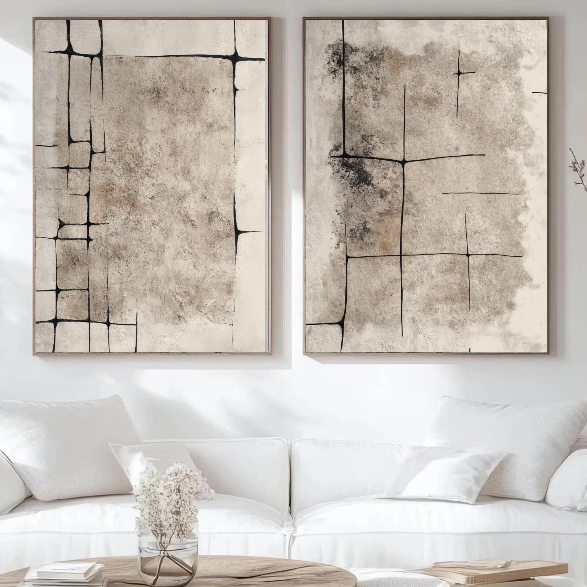 Neutral Wabi Sabi Abstract Wall Art Set, Minimalist Beige Black ...