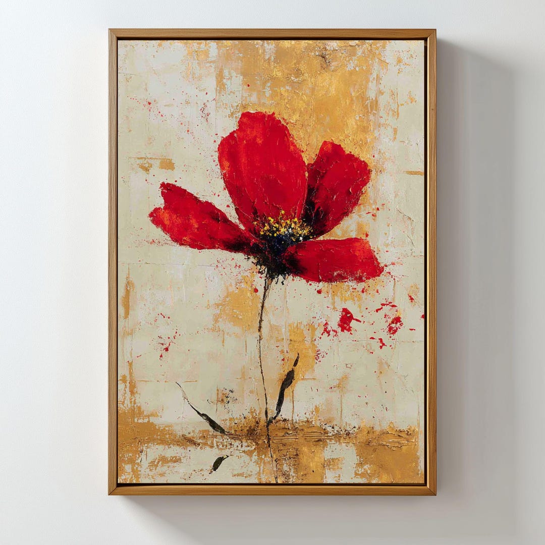 Red Abstract Floral Wall Art Printable | Modern Red Flower Art ...