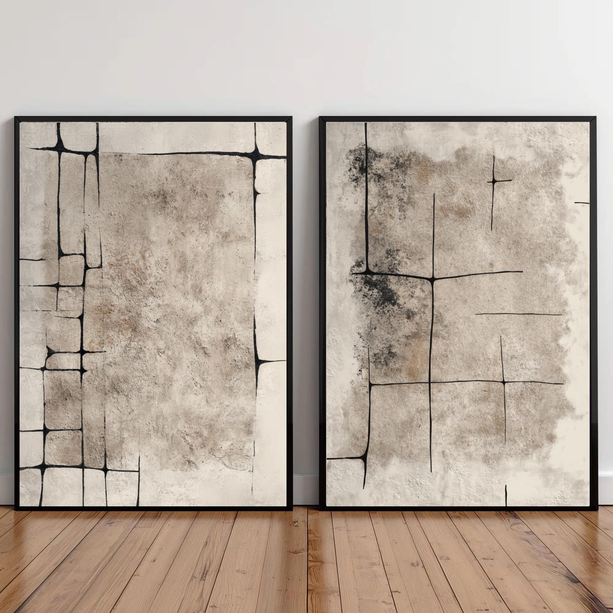 Neutral Wabi Sabi Abstract Wall Art Set, Minimalist Beige Black ...