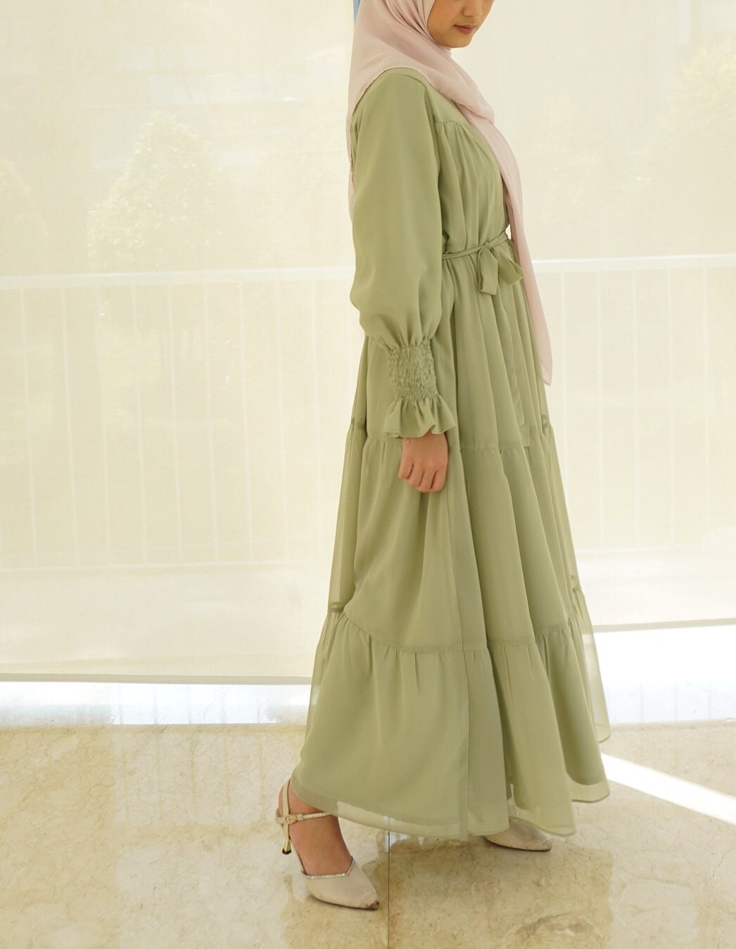 Tiered Skirt Chiffon Max Dresses with Pockets Cabernet