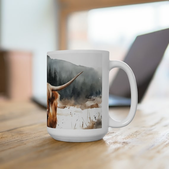 Tazza con mucca delle Highlands, tartan scozzese, tazza da caffè con animali da fattoria - Italia